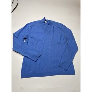 Investments Men's Sz L Cashmere Crossover High V-Neck Sweater Blue Basic SEE